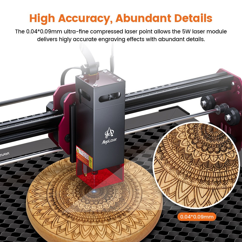 Máquina de grabado en madera Algolaser Mini 5W para principiantes, control Wifi sin conexión, 12000 mm/min, DIY, para vidrio, madera, revestimiento de metal