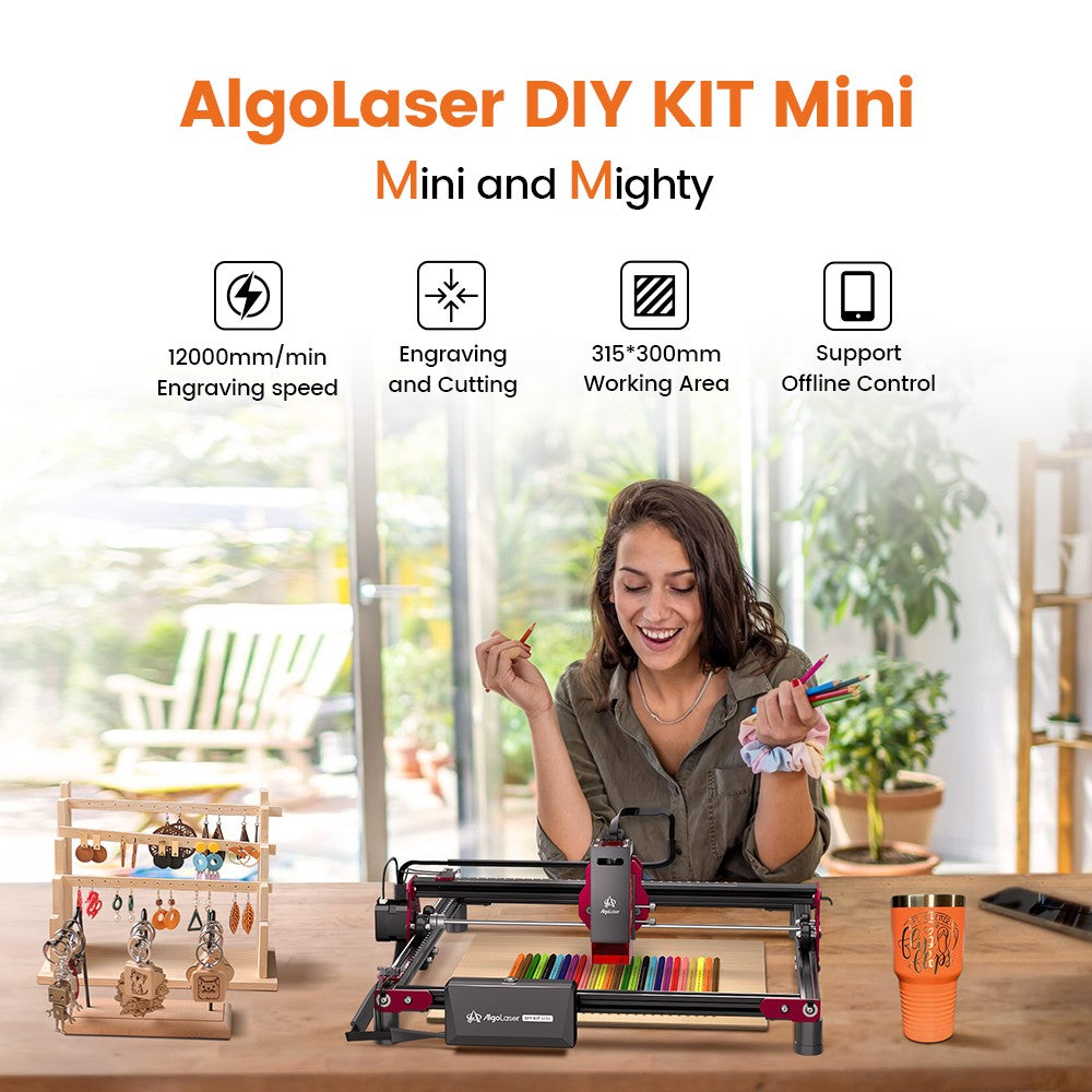 Máquina de grabado en madera Algolaser Mini 5W para principiantes, control Wifi sin conexión, 12000 mm/min, DIY, para vidrio, madera, revestimiento de metal
