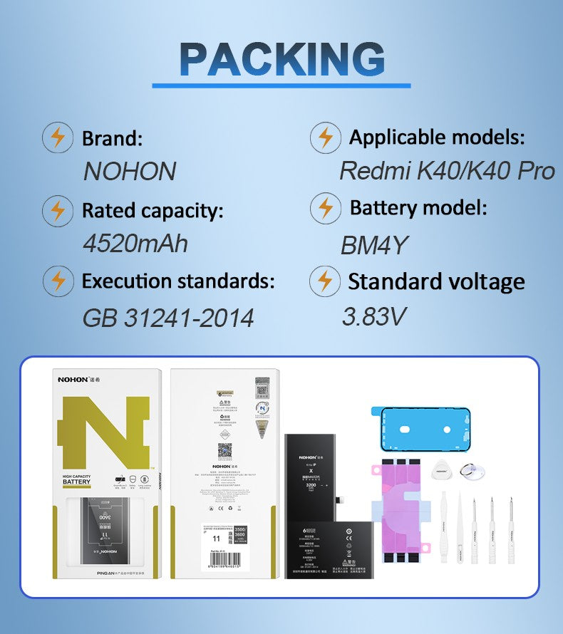 Batería NOHON BM4Y BM56 para Redmi K40 K40Pro K40 batería de repuesto para juegos para Xiaomi Redmi K40 POCO F3 con herramientas gratuitas