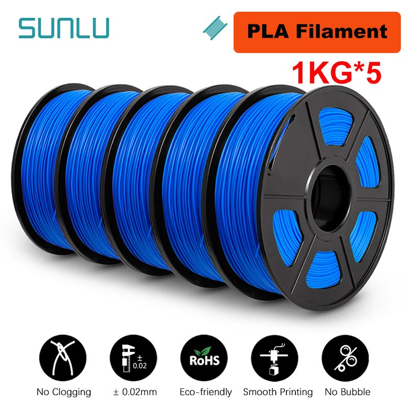 SUNLU Filamento PLA/PETG/PLA PLUS/Transparente de 5 kg, 1.75 mm, 5 Rollos de 1 kg, Filamento 3D para Impresora y Bolígrafo 3D, Enrollado Cuidadosamente