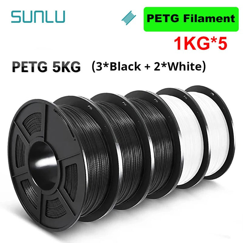 SUNLU Filamento PLA/PETG/PLA PLUS/Transparente de 5 kg, 1.75 mm, 5 Rollos de 1 kg, Filamento 3D para Impresora y Bolígrafo 3D, Enrollado Cuidadosamente