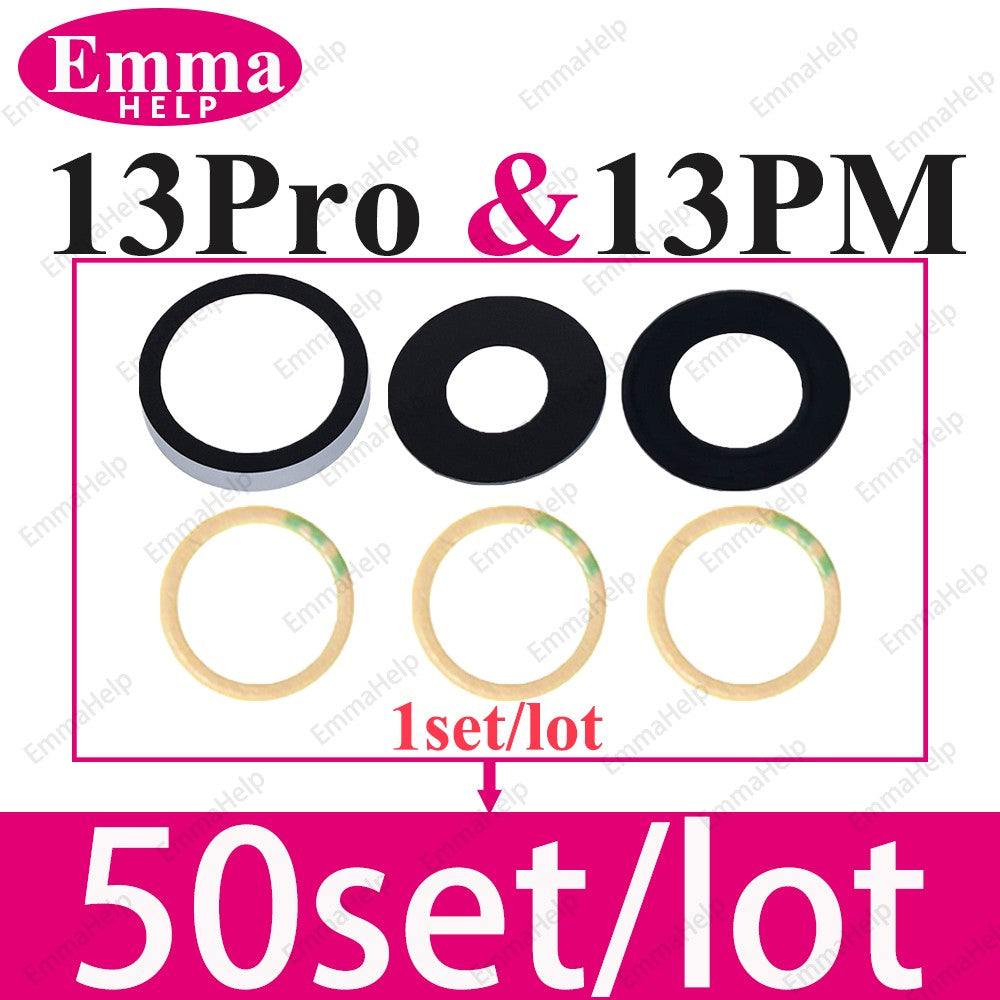 50 Piezas/Lote de Cristal de Lente de Cámara Trasera para iPhone 14 13 12 11 Pro Max XS XR X 7 8 Plus, Repuesto de Cristal de Cámara Trasera con Adhesivo