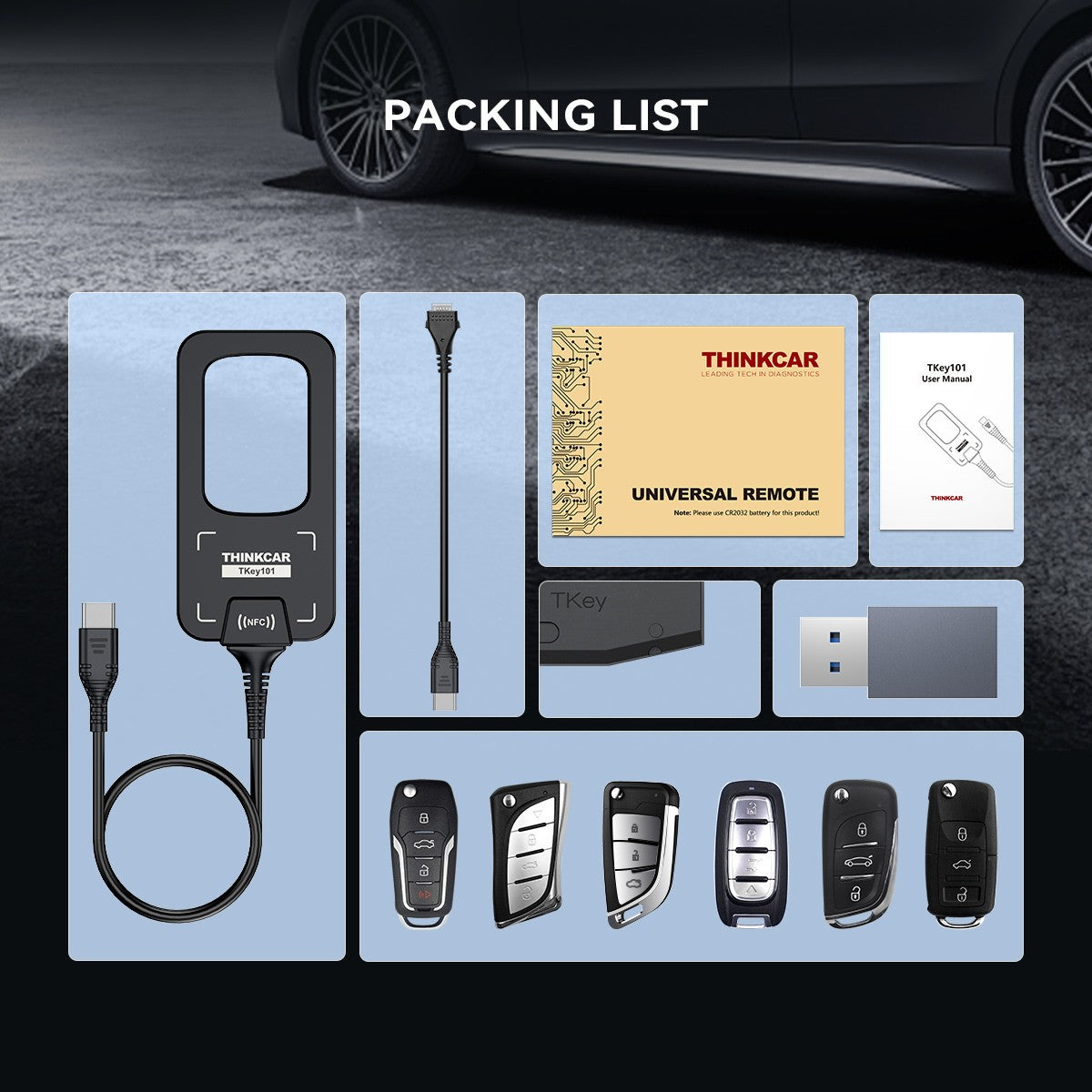 Programador de Llaves de Coche THINKCAR Tkey 101 con 6 Llaves, Detección de Frecuencia, Herramientas de Control Remoto para THINKCAR 689BT MUCAR 892BT