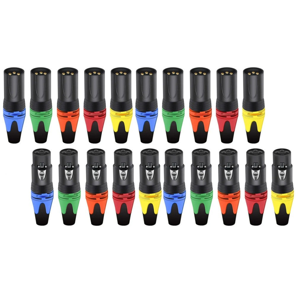 20 piezas, 10 juegos de conectores XLR de 3 pines, coloridos, hembra y macho, de 3 polos, para micrófono, amplificador de audio, para audiófilos