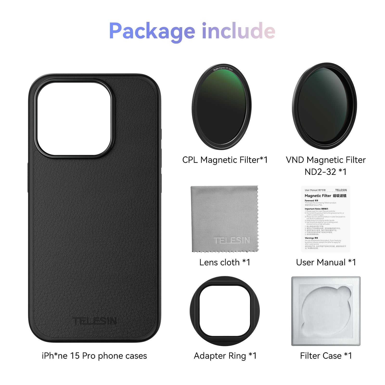 TELESIN-filtro CPL VND para teléfono, para iphone 15 pro 15 pro max con funda protectora para teléfono, filtro de lente para accesorios de iphone