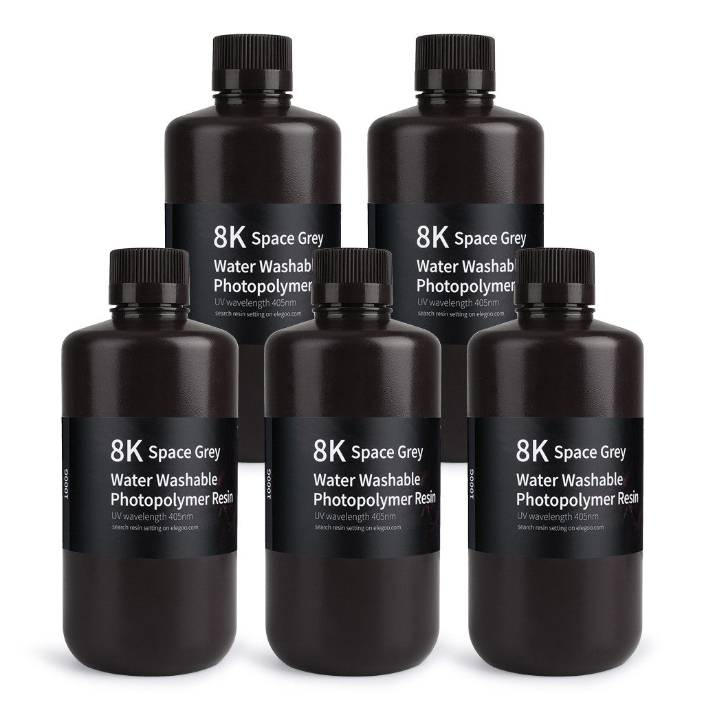 Resina para Impresora 3D ELEGOO 8K, 405nm, Lavable con Agua, Resina de Curado UV, Ideal para la Impresora 3D SATURN 2 8K, Gris Espacial, 1000g