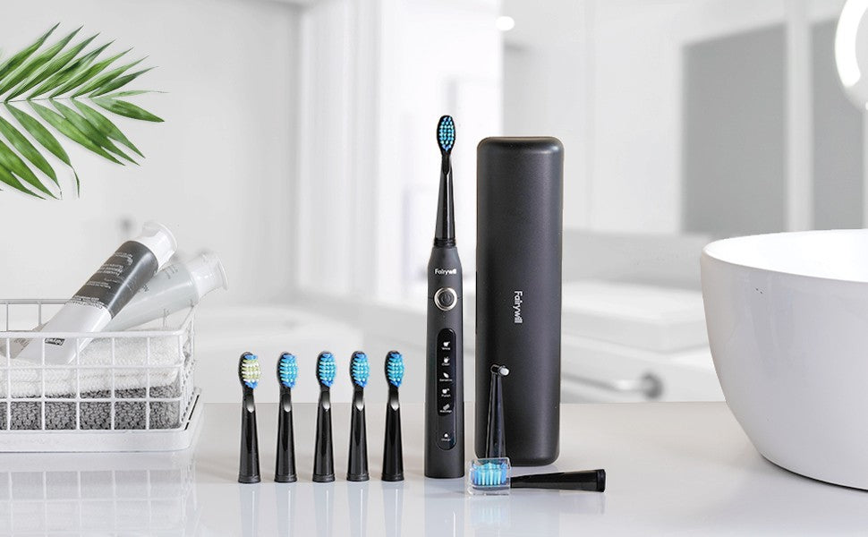 Fairywill-cepillo de dientes eléctrico FW-507, dispositivo con 5 modos, Cargador USB, temporizador de repuesto, 8 cabezales