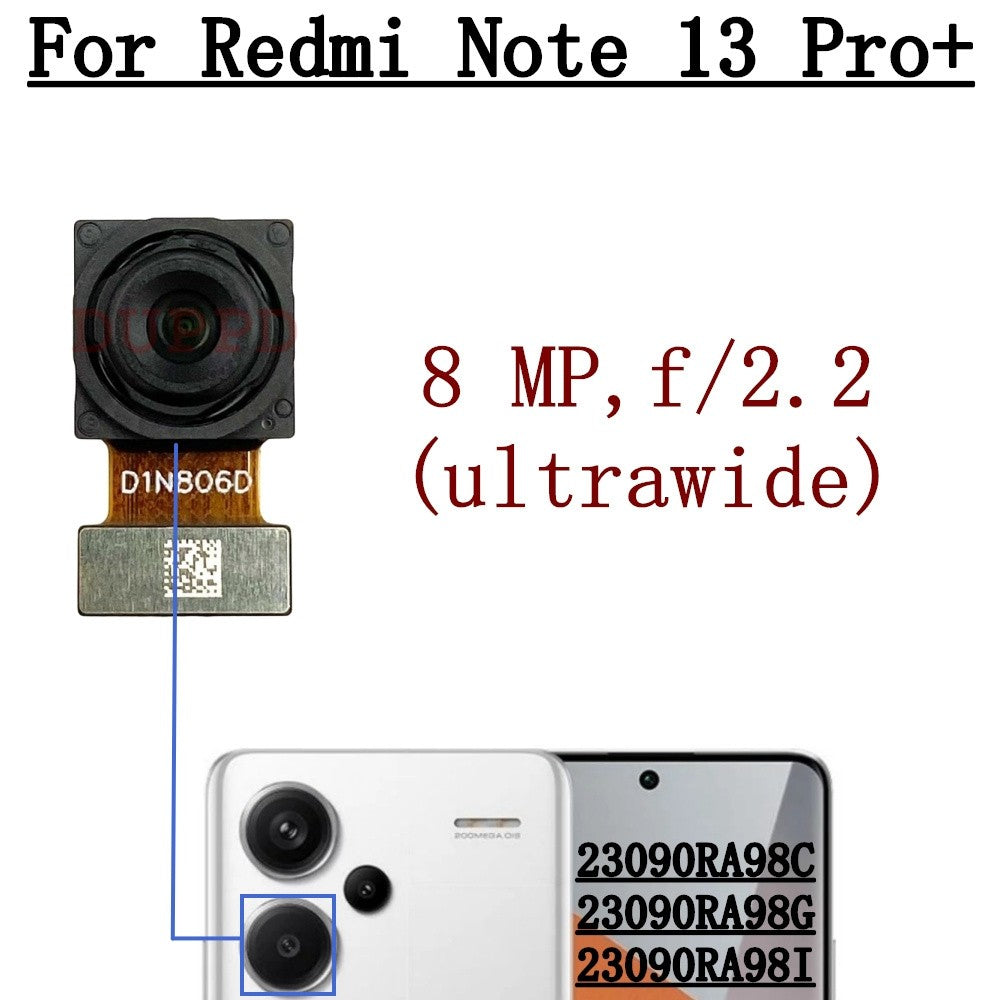 Cámara trasera delantera para Xiaomi Redmi Note 13 Pro + Plus 5G Selfie módulo de cámara Frontal ancha trasera Cable flexible repuestos