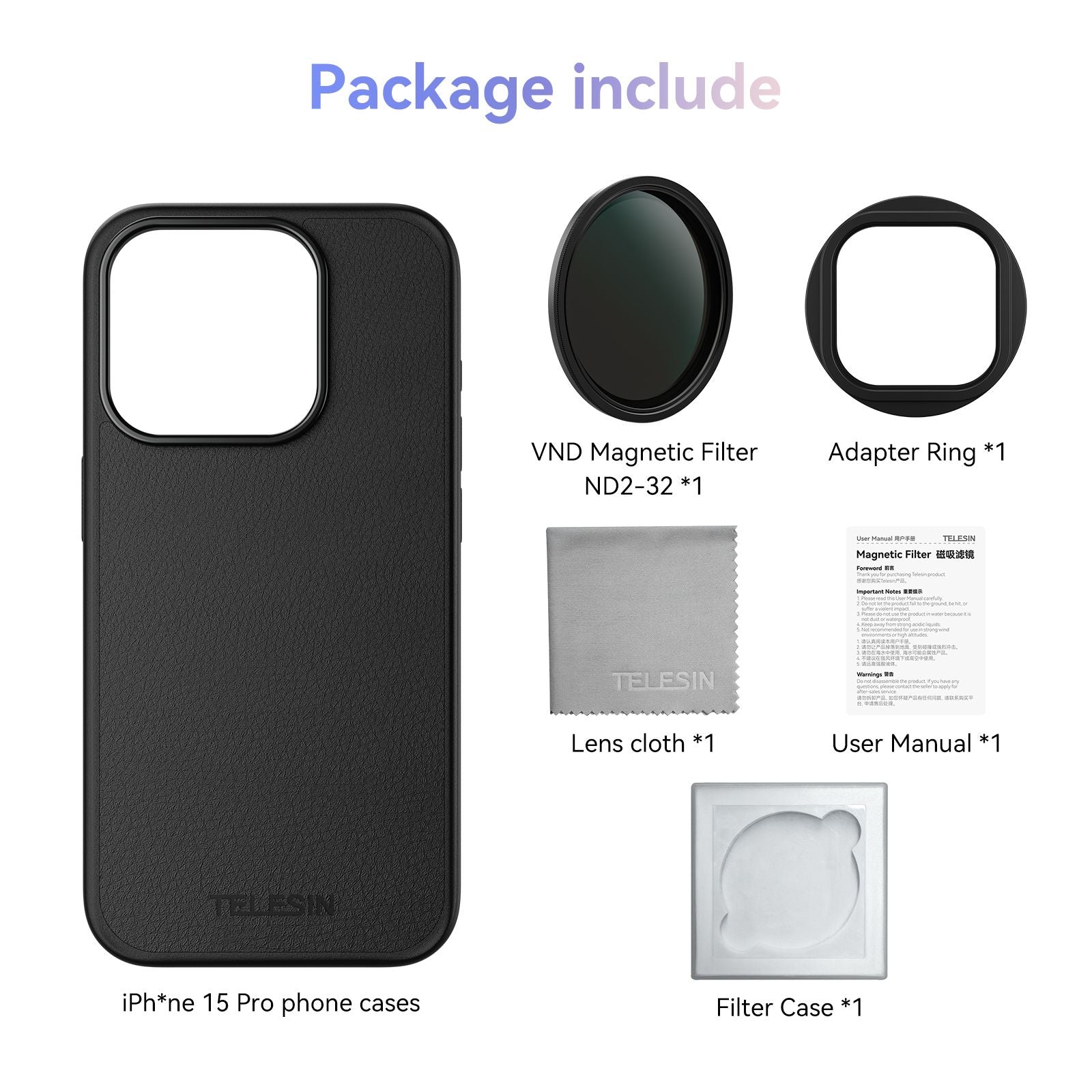 TELESIN-filtro CPL VND para teléfono, para iphone 15 pro 15 pro max con funda protectora para teléfono, filtro de lente para accesorios de iphone