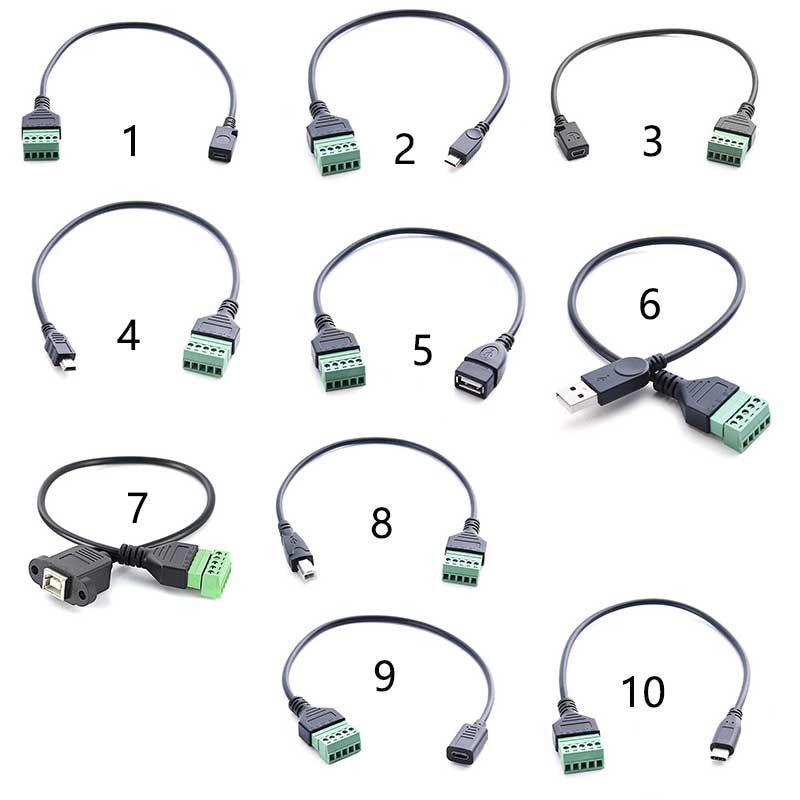 USB 2,0 hembra B Micro usb mini usb tipo C macho a conector de tornillo hembra de 5 pines con Cable adaptador de enchufe de Terminal de escudo 1 pies