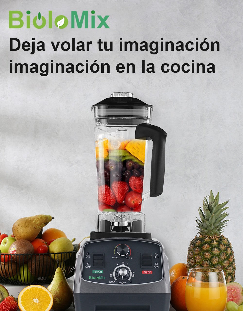 BioloMix-batidora con temporizador de alta resistencia, 3HP, 2200W, exprimidor, procesador de alimentos y frutas, batidos de hielo, sin BPA, tarro de 2L