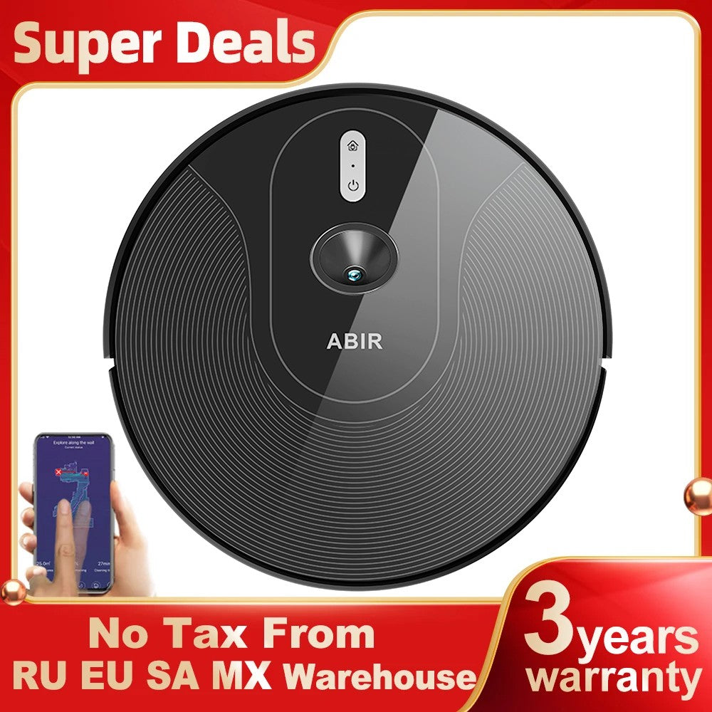 Robot aspirador ABIR X6 con sistema de ojo inteligente, succión 6000pa, software virtual wall, limpieza de áreas, desinfección por limpieza húmeda, tarjeta de memoria, compatible con Alexa, Google Home