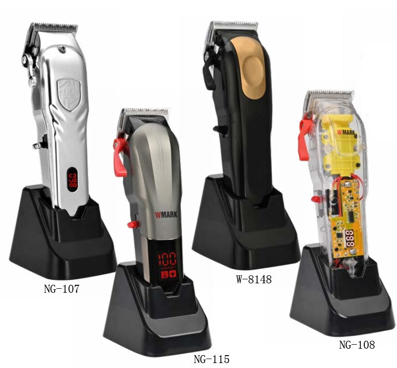 Cortadora de pelo recargable WMARK NG-108 NG-118 de estilo transparente, cortadora de pelo profesional con cable y NG-202 inalámbrica
