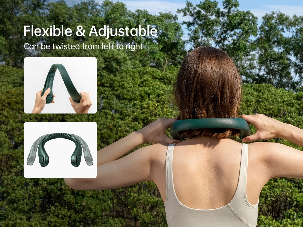 Ventilador de Cuello Portátil JISULIFE, Batería Recargable de 4000mAh, 5 Velocidades Ajustables, Ventilador de Cuello sin Aspas Manos Libres Giratorio para Deporte