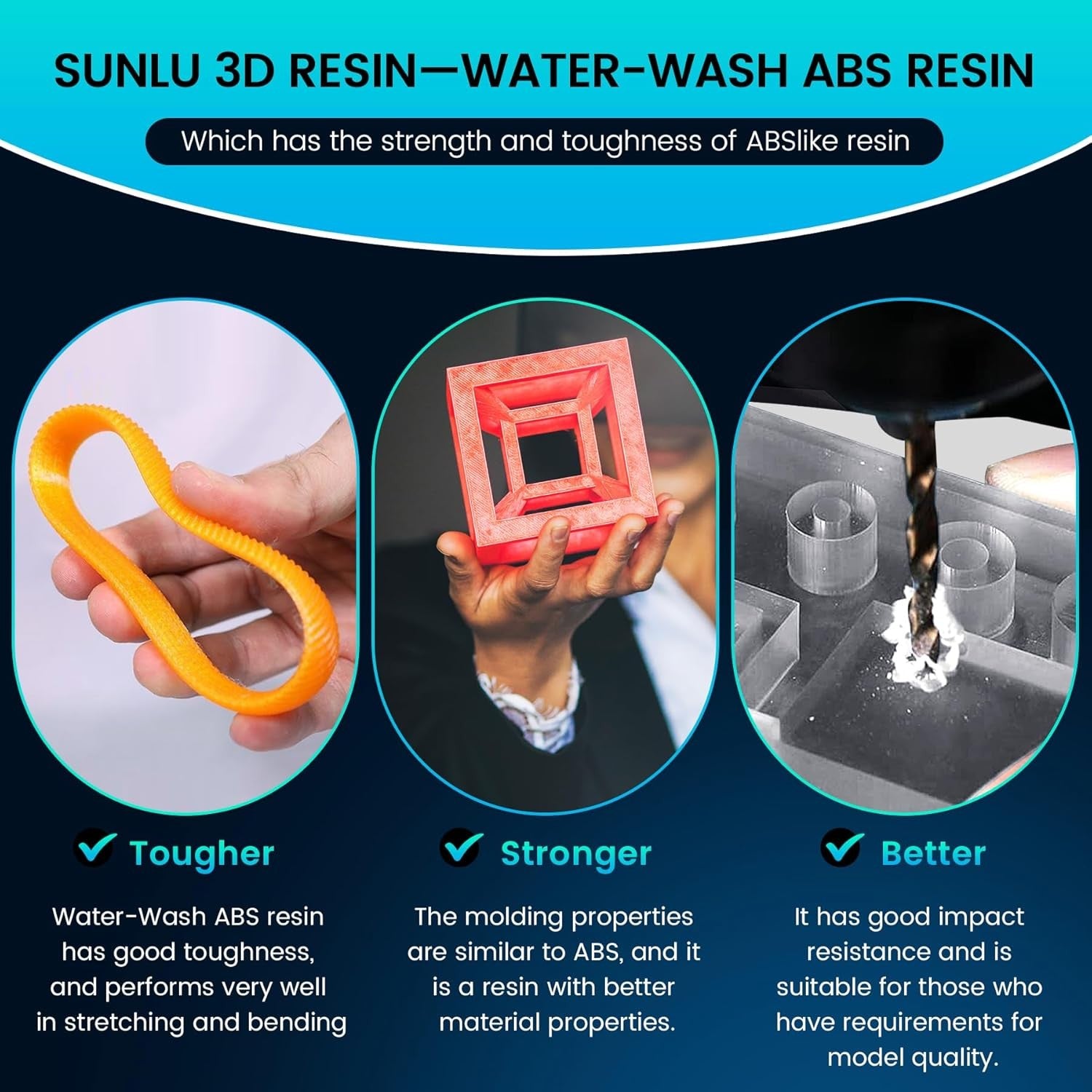 SUNLU 5KG ABS-LIKE/resina ABS lavable con agua 1000G/botella 405nm resina fotopolímero de curación UV rápida para impresión LCD 3D
