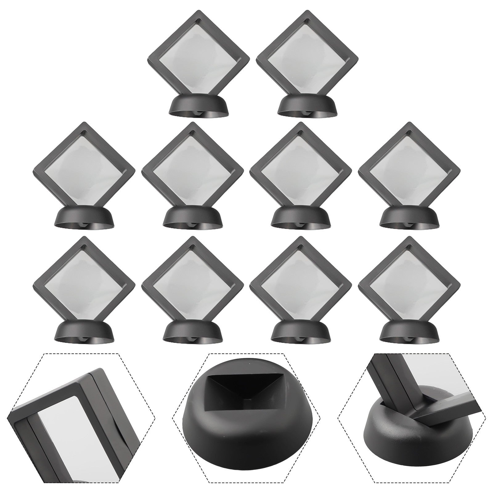 5/10 Uds. Marco flotante 3D anillo de joyería soporte para presentación de monedas caja de almacenamiento suministros para el hogar negro/blanco 70mm x 70mm x 20mm