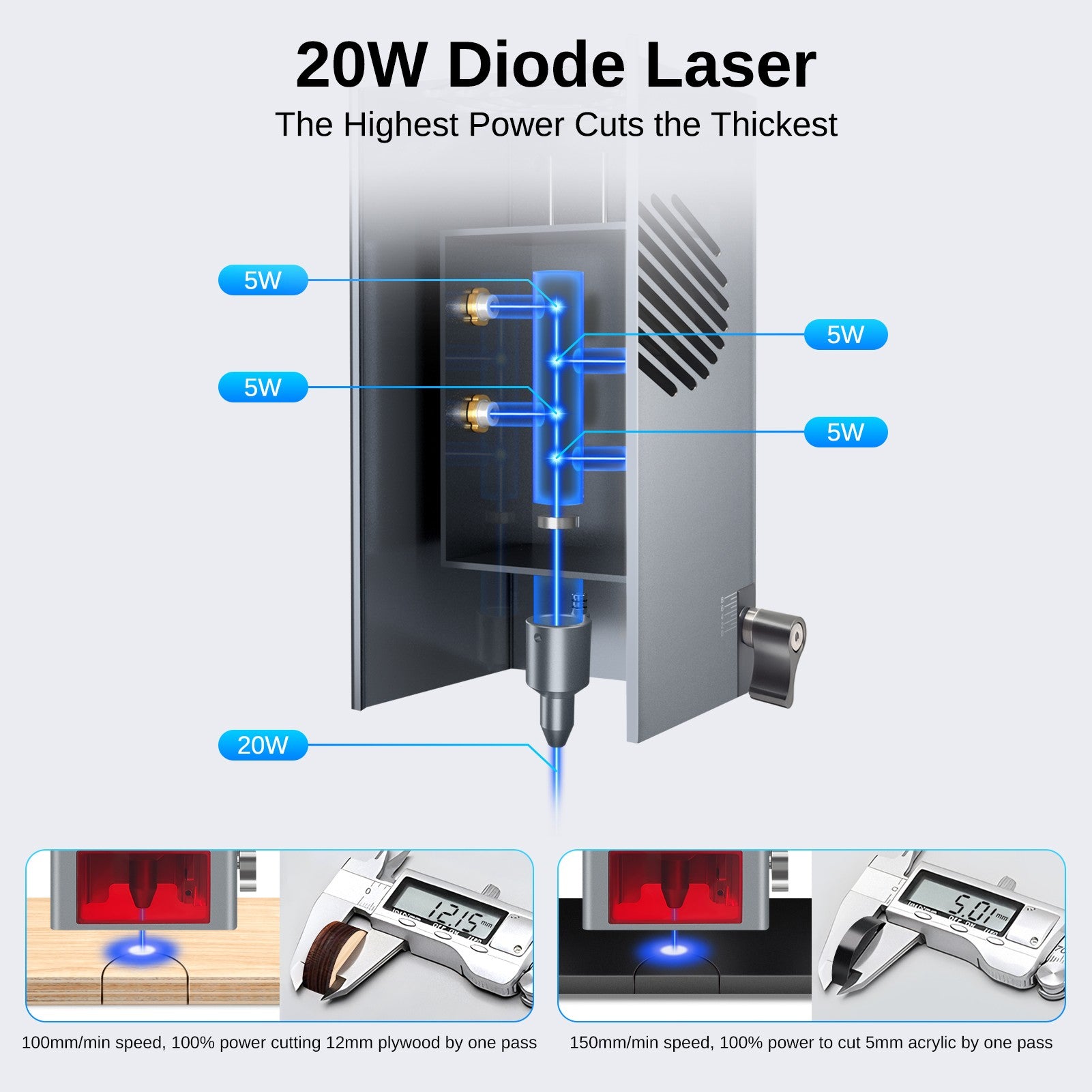 Árbol láser 20W 30W 40W 60W módulo láser con asistencia de aire TTL módulo de luz azul para grabador láser CNC herramientas de corte de carpintería