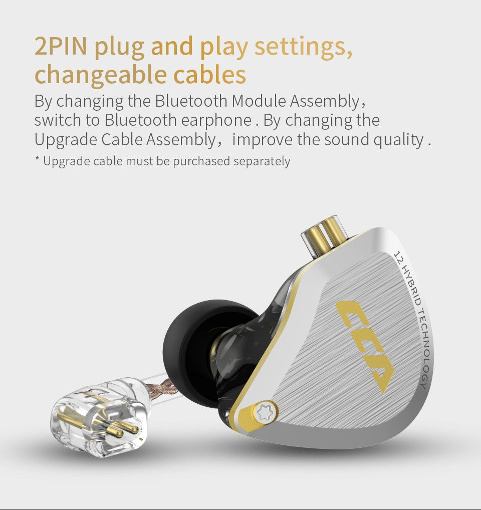 CCA C12 5BA + 1DD auriculares internos híbridos, Unidad de 12 controladores, Monitor de DJ HIFI, auriculares con cancelación de ruido, PC con cable para jugadores