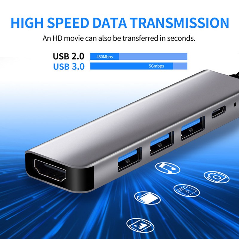 Adaptador USB C a HDMI 4K, USB 3.0 Tipo C PD SD TF, Estación de Acoplamiento, Divisor para MacBook, iPad, Samsung S10, Dex, Laptop