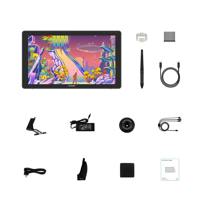 HUION-tableta gráfica Kamvas 24 Plus de 23,8 pulgadas, QLED Monitor con pantalla IPS, completamente laminada, 140% sRGB Pantalla de dibujo Lápiz digital 8192 niveles de presión