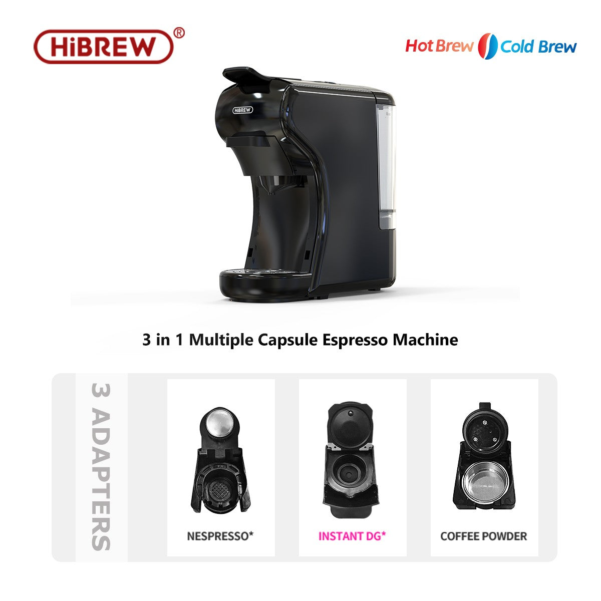 Máquina de café HiBREW 19 Bar 4 en 1, Cápsula múltiple caliente y fría, Cafetera Espresso, Cafetera de cápsulas Dolce Milk Nexpresso en polvo H1A