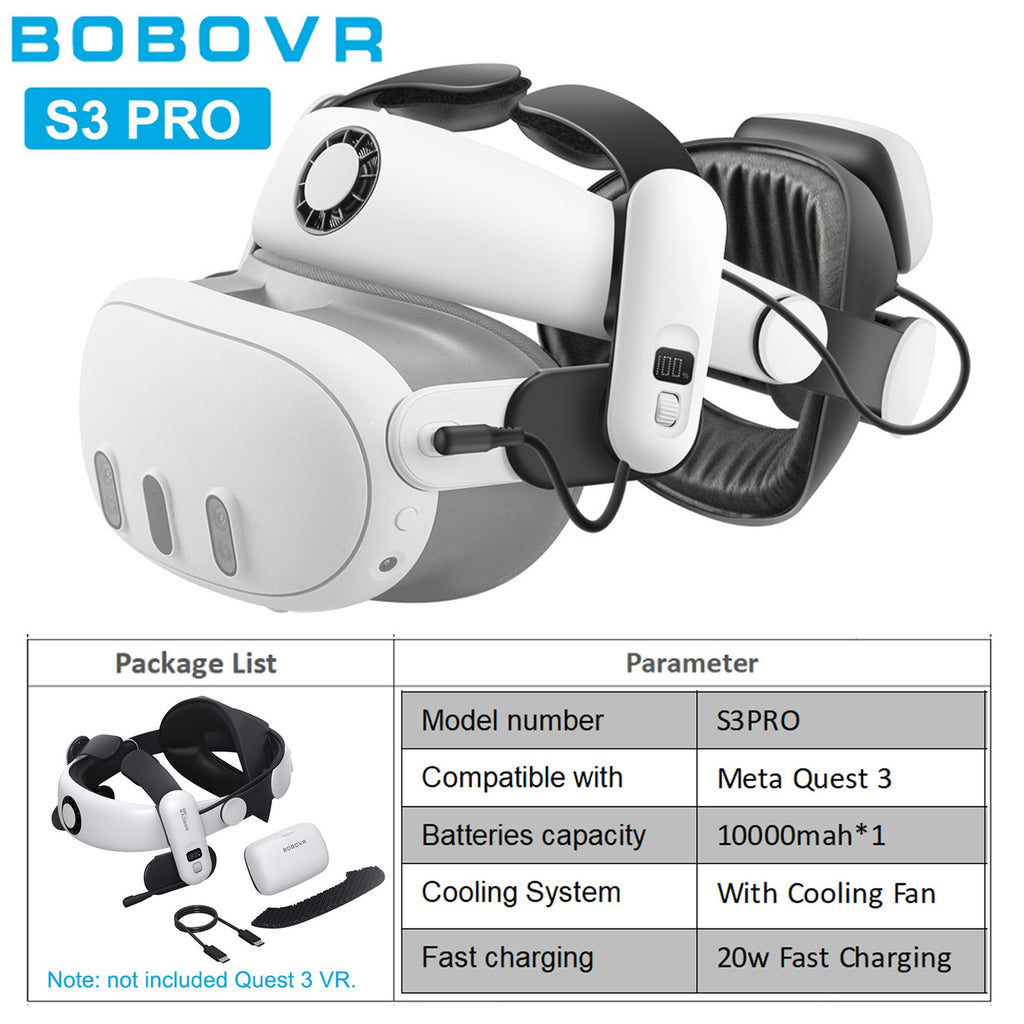 Correa para la cabeza BOBOVR para Meta Quest 3S VR S3 Pro Super Strap M3 Max con batería B100, M3 Pro con correa Halo de batería B2 M3 Mini