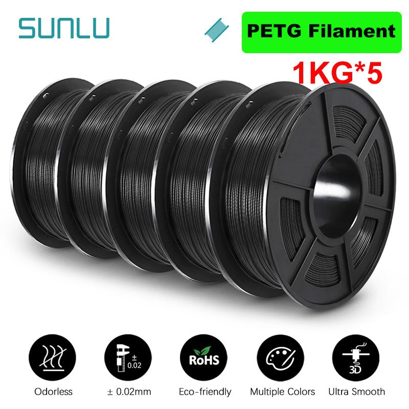 SUNLU Filamento PLA/PETG/PLA PLUS/Transparente de 5 kg, 1.75 mm, 5 Rollos de 1 kg, Filamento 3D para Impresora y Bolígrafo 3D, Enrollado Cuidadosamente