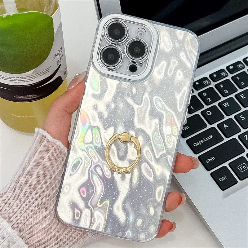 Funda de teléfono con soporte de anillo de aluminio plegable para iphone 16 Plus, 15, 14, 13 Pro Max, protección de cámara con purpurina a prueba de golpes, cubierta trasera de PC dura