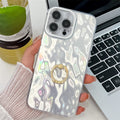 Funda de teléfono con soporte de anillo de aluminio plegable para iphone 16 Plus, 15, 14, 13 Pro Max, protección de cámara con purpurina a prueba de golpes, cubierta trasera de PC dura
