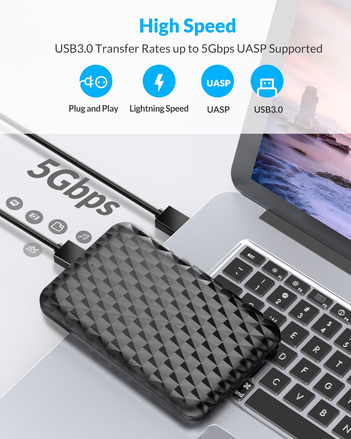 ORICO HDD externo 2,5 "funda HDD USB 3,0 a SATA 5Gbps funda de disco duro para 7-9.5mm 2,5 pulgadas SATA hd externo para PC