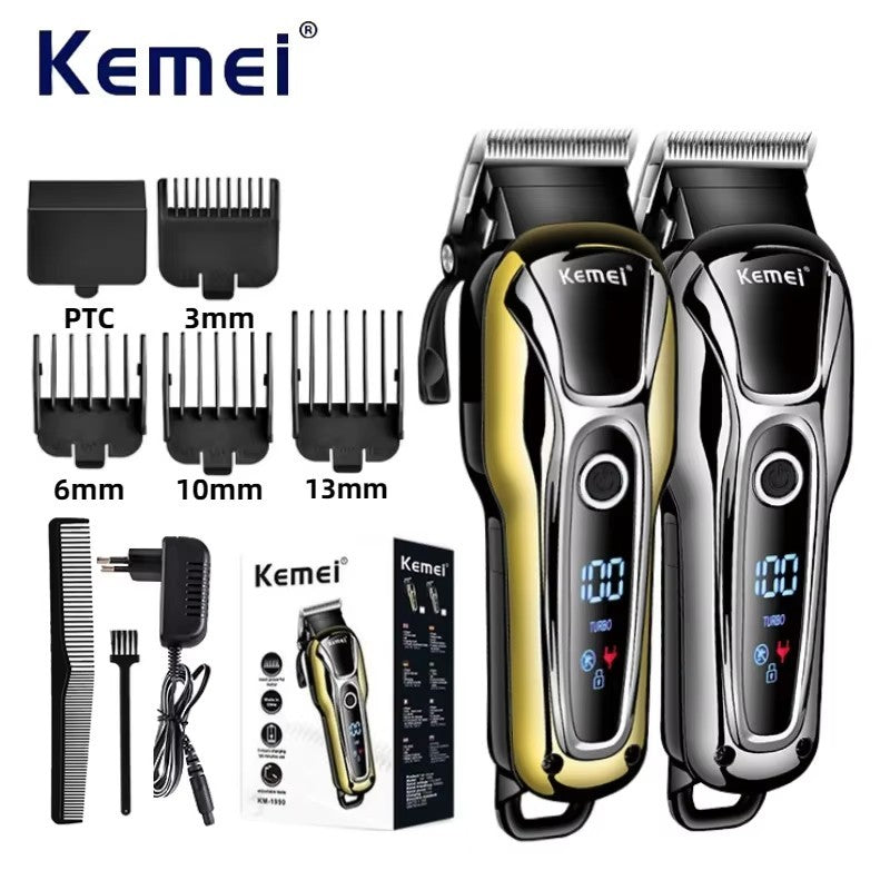 Kemei-cortadora de pelo KM-1990 para hombre, dispositivo profesional con pantalla LED, ajustable