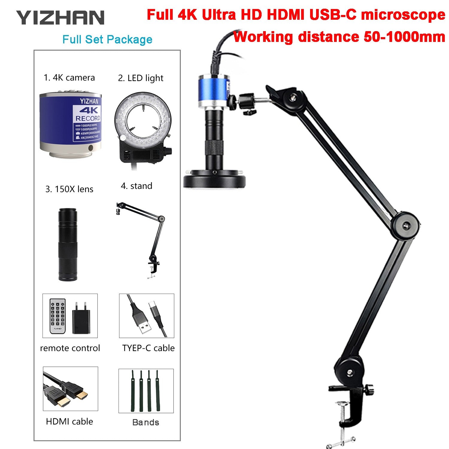 YIZHAN 60MP 48MP 13MP HD microscopio Digital para soldar 4K HDMI USB VGA microscopio electrónico cámara lente de Zoom para medir