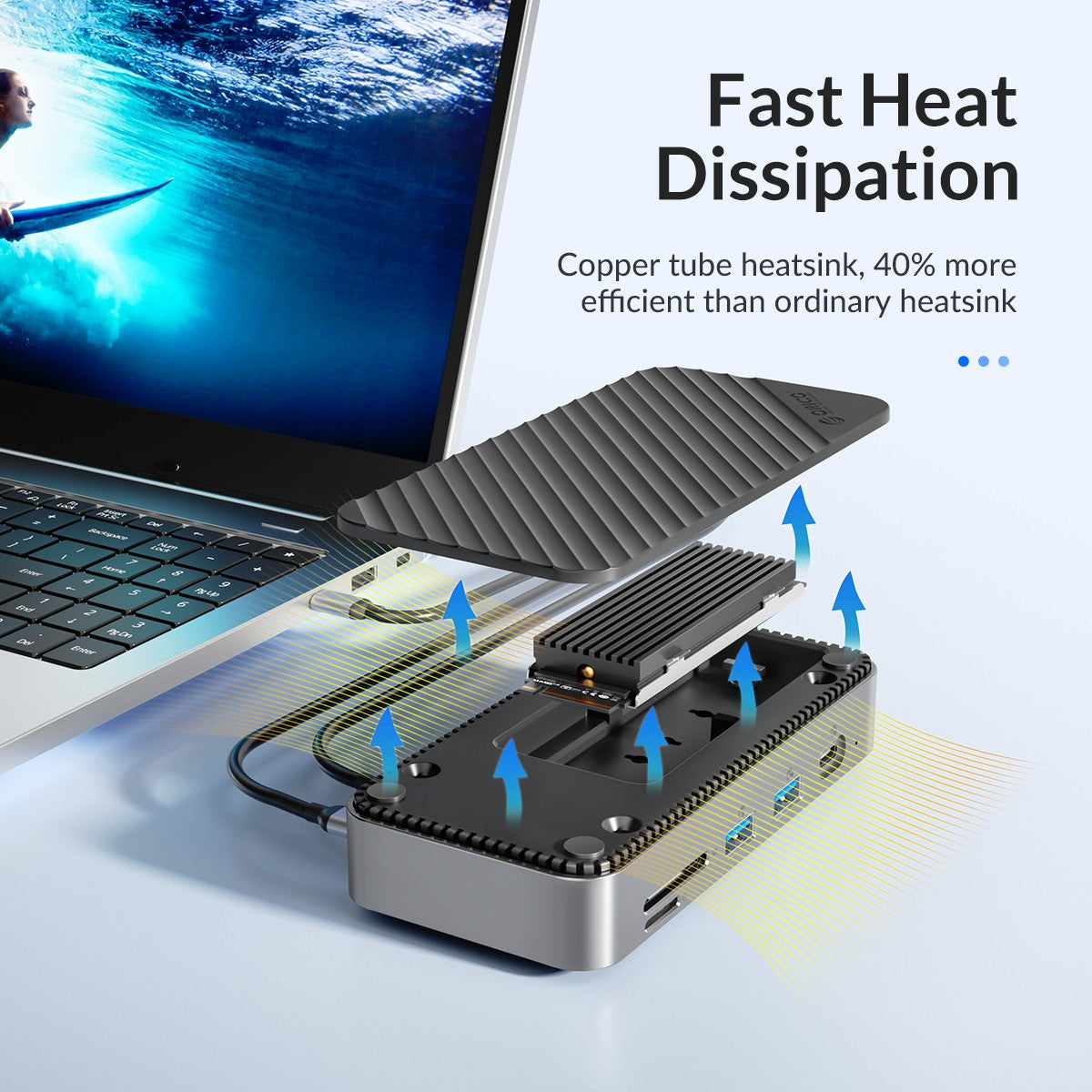 ORICO tipo C HUB con ventilador de refrigeración M.2 NVMe SATA SSD gabinete externo 10Gbps 4K 60Hz HDMI-Com RJ45 SD/TF estación de acoplamiento USB