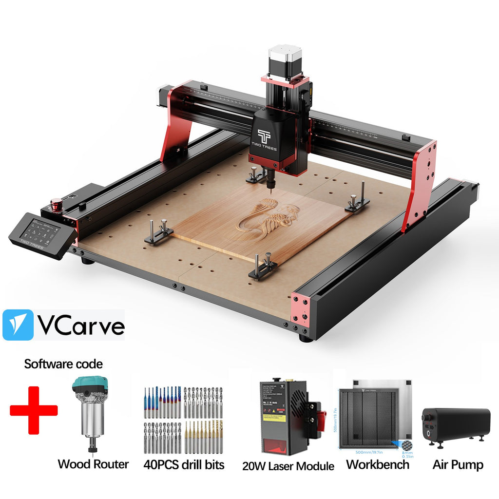 Twotrees-enrutador CNC de 3 ejes/4 ejes, fresadora y cortadora TTC450 PRO, grabador de joyería para madera, acrílico, PCB, PVC, MDF, Metal