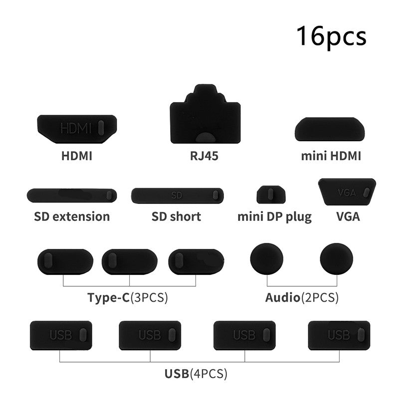 1 Juego/16 piezas de tapones de silicona antipolvo para portátiles, cubiertas protectoras para puertos USB tipo C, HDTV, RJ45, impermeables