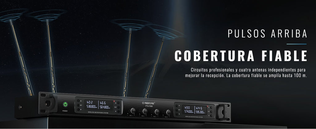 Micrófono inalámbrico profesional UHF Phenyx Pro 4 canales escaneo automático frecuencia seleccionable Metal 100M para cantar Iglesia PTU7000