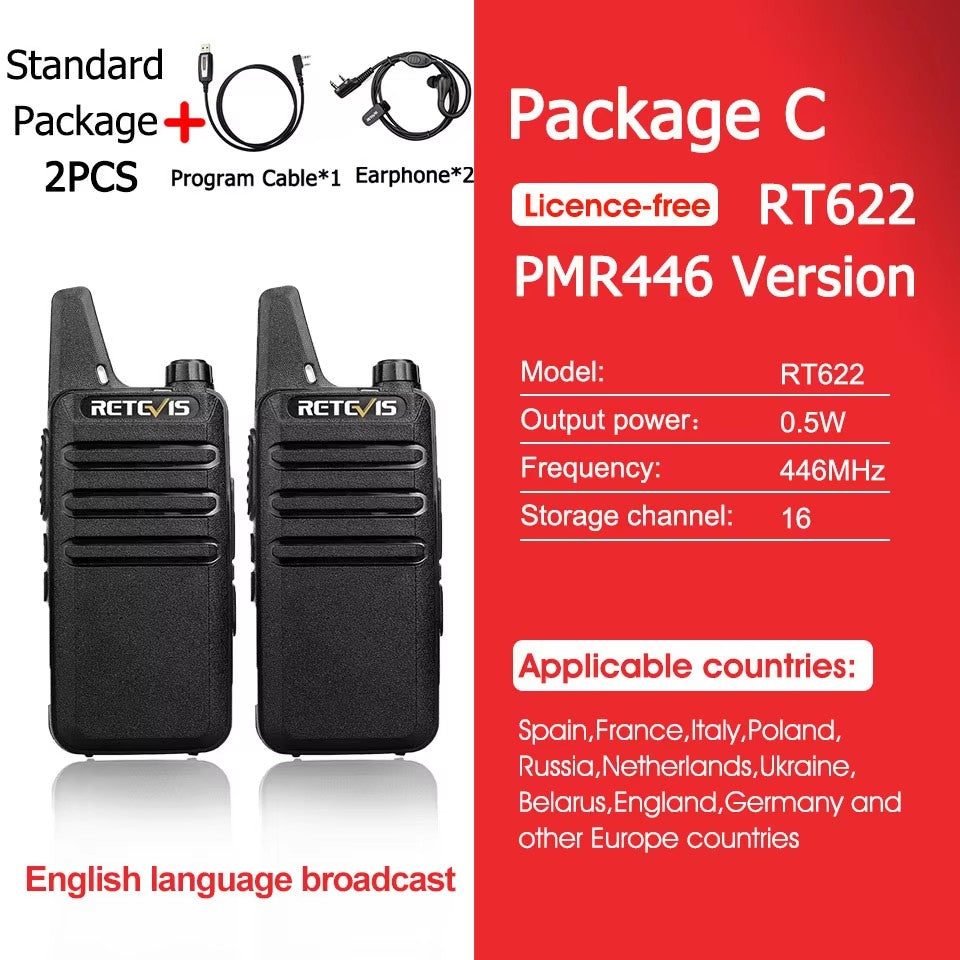 Retevis RT622 Mini Walkie Talkie 2 unidades PMR446 Radio portátil bidireccional con PTT Ideal para restaurantes y hoteles