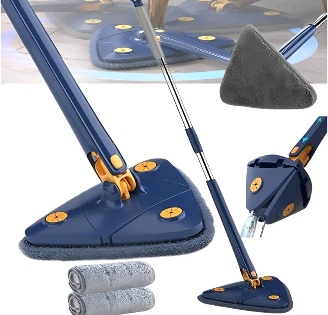 Esfregao-fregona de limpieza ajustable, mopa giratoria de triangulo, 360
