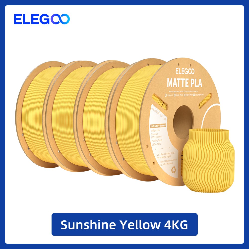 Filamento PLA Mate ELEGOO 1KG, 1.75mm para Impresora 3D FDM, Precisión Dimensional +/- 0.02mm, Bobina de Cartón de 1kg (2.2lbs)
