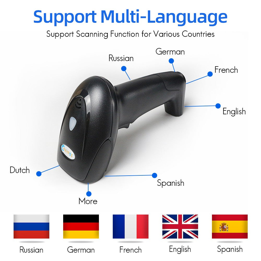 Escáner de código de barras con cable/inalámbrico/Bluetooth, lector de código de barras portátil, matriz de datos 1D/2D, industria de supermercado, nuevo