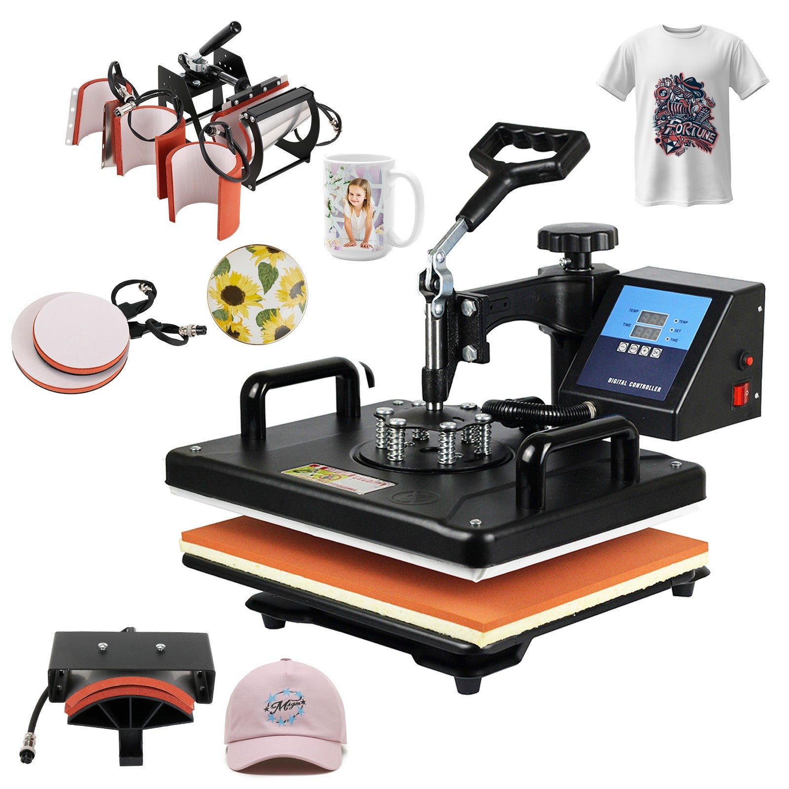 Barato 30*38CM 8 en 1 Combo máquina de prensado en caliente impresora de sublimación 2D máquina de transferencia de calor para tapa taza placa camisetas aprobado por la CE