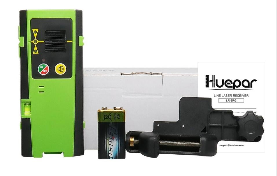 Receptor láser Digital Huepar, Detector de nivel láser de línea cruzada para exteriores, pulsación de Color verde con abrazadera para haces huepar rojos/verdes