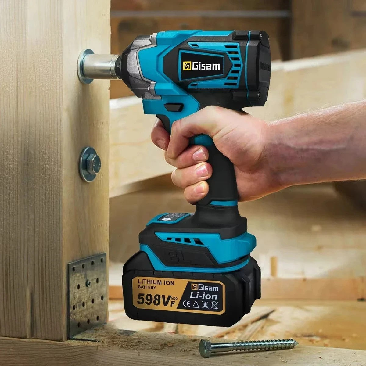 Gismis-llave de impacto eléctrica sin escobillas, 1200NM, 1/2 pulgadas, herramientas de llave eléctrica inalámbrica de alto Torque para Pin de batería Makita de 18V
