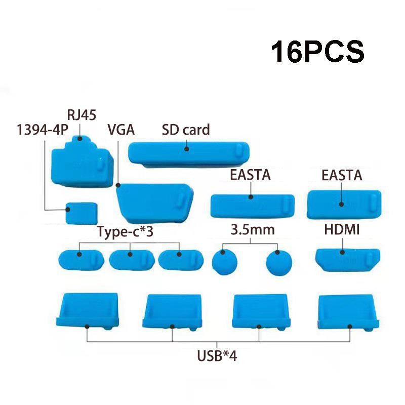 1 Juego/16 piezas de tapones de silicona antipolvo para portátiles, cubiertas protectoras para puertos USB tipo C, HDTV, RJ45, impermeables