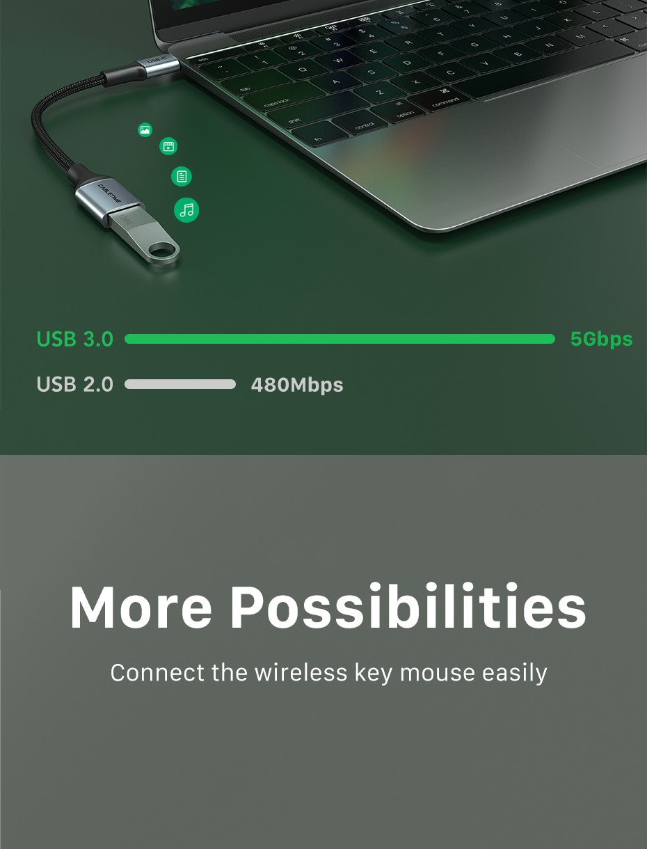 Cabletime-Cable USB C OTG tipo C macho a adaptador USB hembra, transmisión de 5GBPS, Cable de carga rápida para Xiaomi Mix 3 Huawei C380