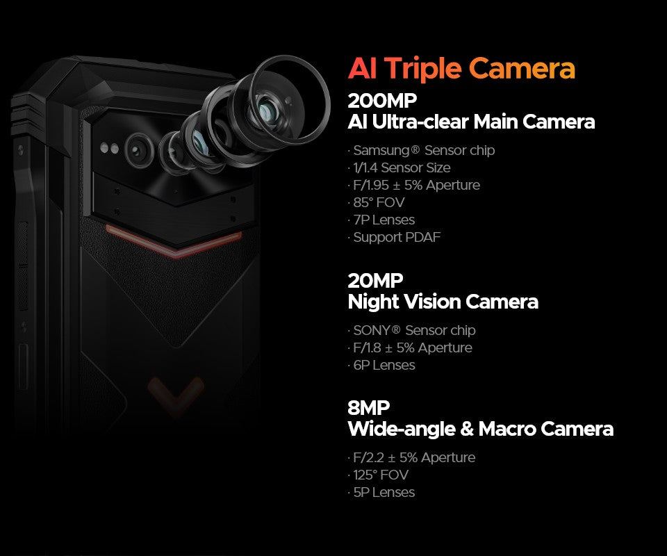 Versión Global DOOGEE V Max Plus 5G teléfono resistente 6,58 "36GB(16 +20) 512GB 200MP cámara AI 22000mAh efecto de iluminación NFC 5G teléfono