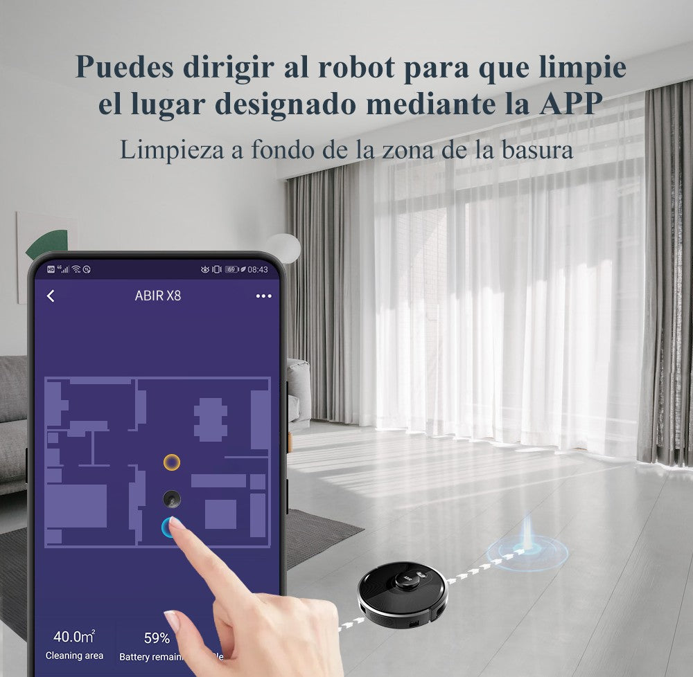 ABIR-Robot aspirador X8, sistema láser, mapas de múltiples pisos, limpieza de zona, ajuste de área limitada para lavado de alfombras en el hogar