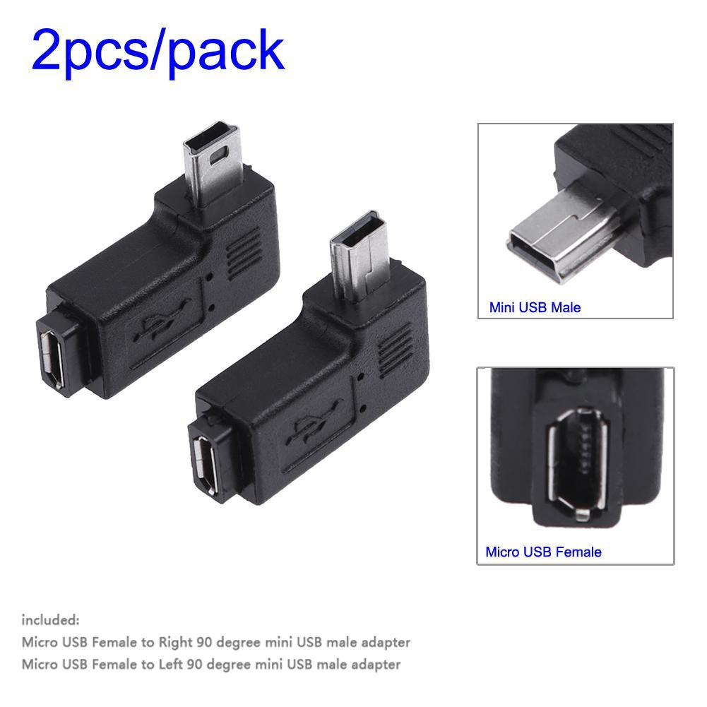 Adaptador Micro USB de 90 grados, conector hembra a macho de 90 grados, adaptador de ángulo izquierdo + derecho, 2 uds.
