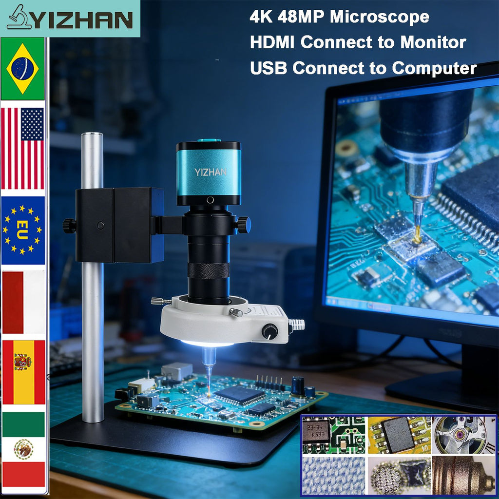 YIZHAN 60MP 48MP 13MP HD microscopio Digital para soldar 4K HDMI USB VGA microscopio electrónico cámara lente de Zoom para medir