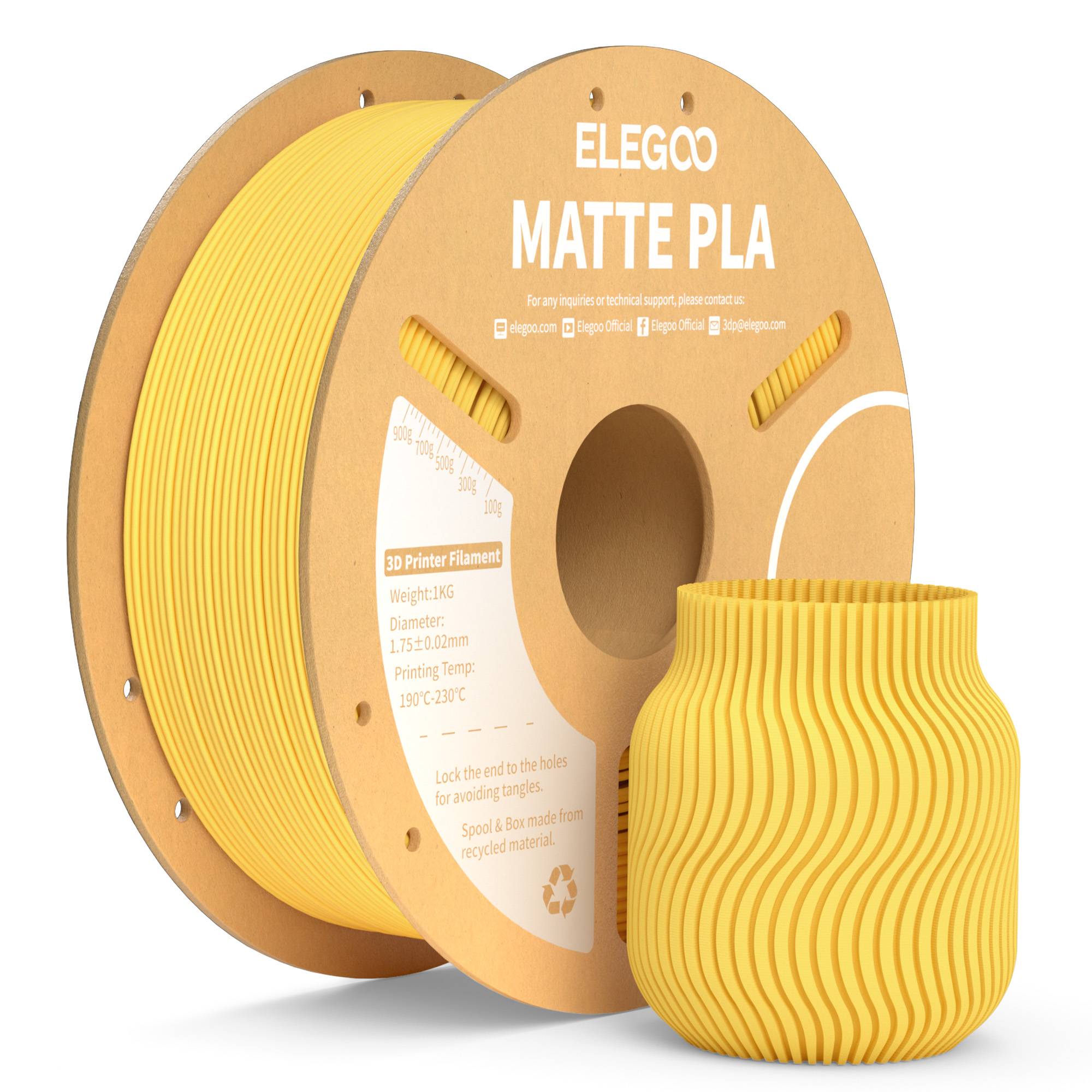 Filamento PLA Mate ELEGOO 1KG, 1.75mm para Impresora 3D FDM, Precisión Dimensional +/- 0.02mm, Bobina de Cartón de 1kg (2.2lbs)